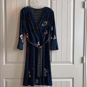 White House Black Market Dark Blue Floral Reversible Wrap Dress